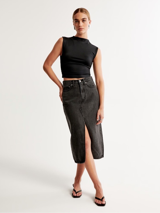 Abercrombie & Fitch Dresses & Skirts - Abercrombie & Fitch Black Washed Denim Midi Skirt